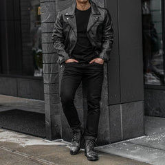 [S] Motorcycle Jacket | Distressed Black
