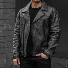 [S] Motorcycle Jacket | Distressed Black